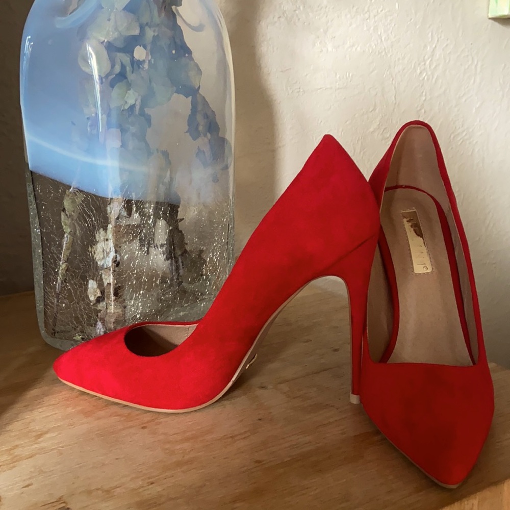 Red faux suede Billini 3 inches High heels